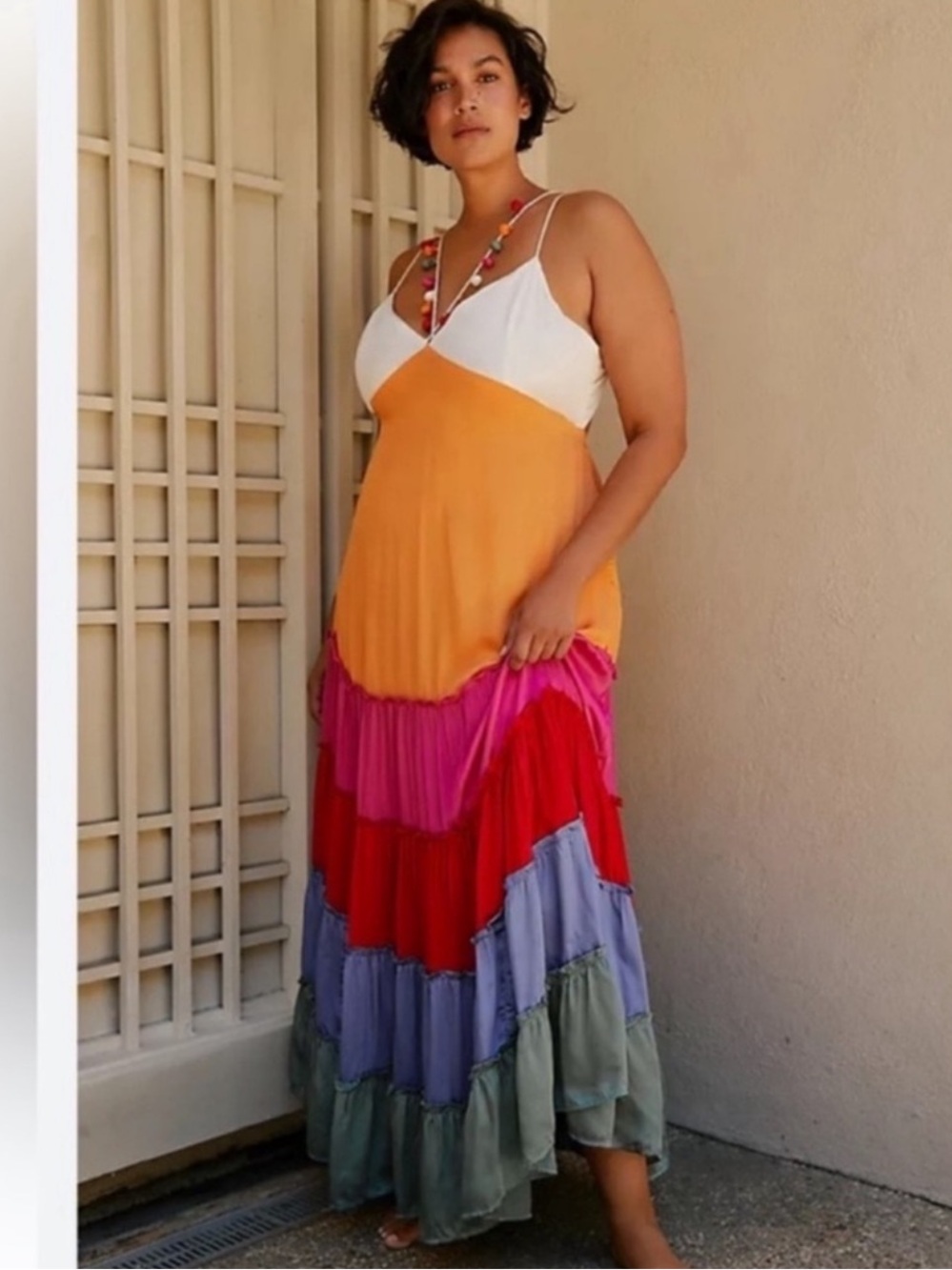 Colorblock Tiered Maxi dress - Orange, Pink, Red, Purple, Sage